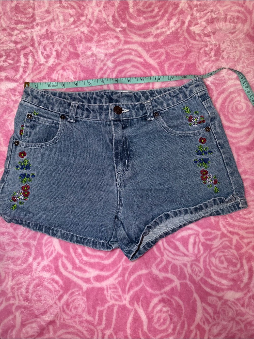 Girls' Embroidered Denim Shorts in Blue